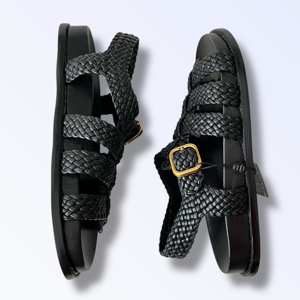 Woven Strap Black Women’s Sandals with Gold Buckle - Picture 7 of 9